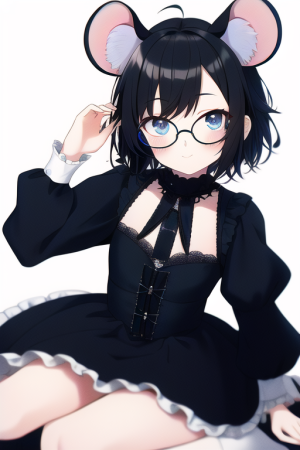 _mouse ears, black hair, blue eyes, messy hair, gothic lolita, vampire, short ha s-399543131.png