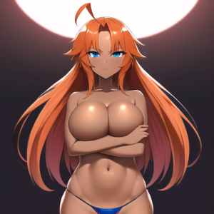 1girl, dark skin, dark-skinned female, long hair, large breasts, orange hair, bl s-2770869836.png