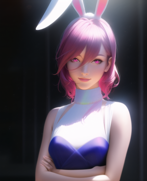 _1girl, rabbit ears, pink hair, medium hair, pink eyes, hair between eyes, smile s-3995354644.png