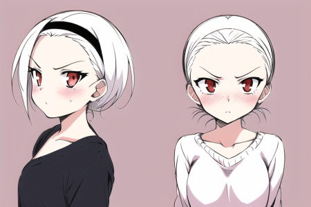 1girl, loli, androgynous disheveled hair, blush, naked sweater, hair slicked back, white hair,...png