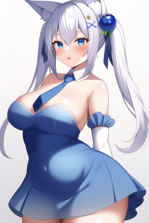 _1girl, white hair, blue eyes, twintails, fox ears, large breasts, lipstick, {detached collar}...png