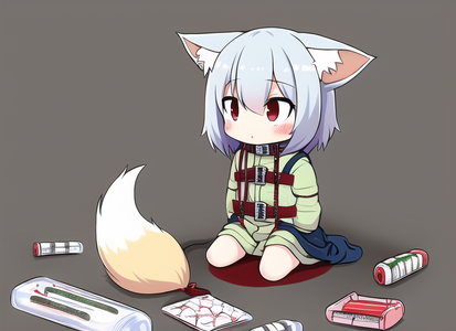 1girl, {chibi}, fox ears, short stack, {{{{{{{straitjacket}}}}}}}, drugs, pill,  s-4275474225.png