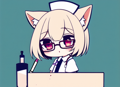 1girl, {chibi}, fox ears, short stack, {{nurse}}, glasses, syringe, [blood], {so s-151994659.png