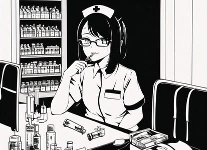 1girl, fox ears, short stack, {{nurse}}, glasses, syringe, [blood], {solid eyes} s-176849988.png