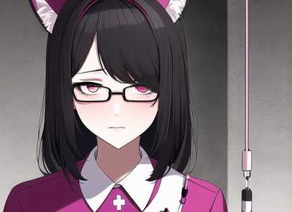 1girl, fox ears, short stack, {{nurse}}, glasses, syringe, [blood], {solid eyes} s-1463797184.png