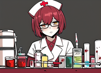 1girl, fox ears, short stack, {{nurse}}, glasses, syringe, [blood], {solid eyes} s-3056260921.png