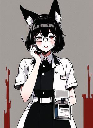 1girl, fox ears, short stack, {{nurse}}, glasses, syringe, [blood], {solid eyes} s-2199315765.png