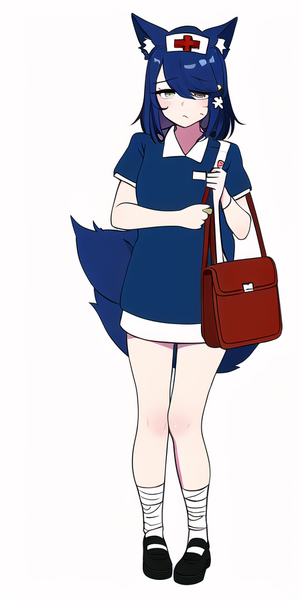 1girl, fox ears, {nurse}, {{solid eyes}}, {{{{bags under eyes}}}}, depressed, {{ s-1579347079.png